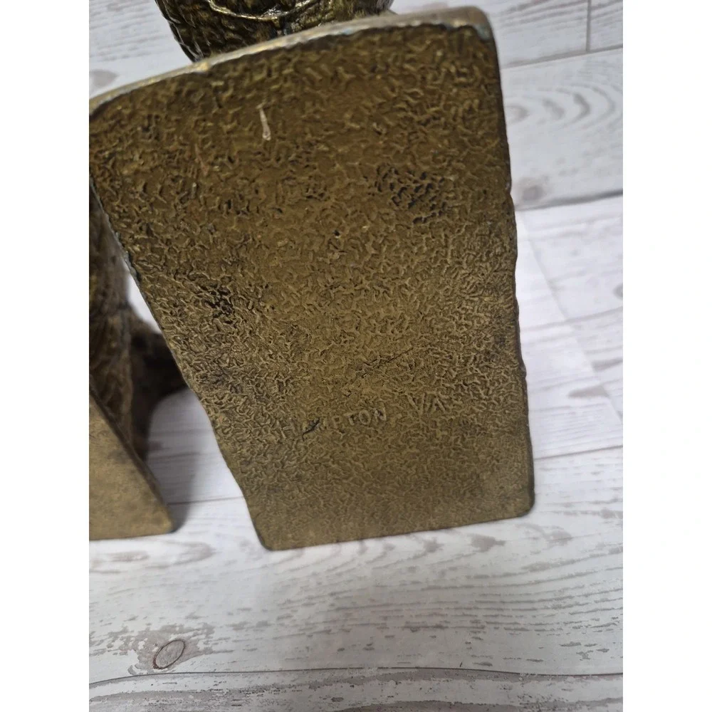 Set Of 2 Book Ends Brass Stamped HAMPTON VA. On Back Heavy Weight Owls